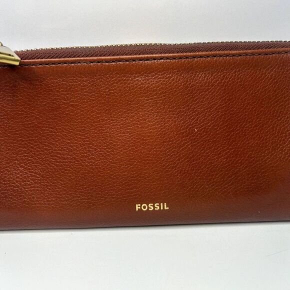 Fossil Lainie Brown Crossgrain Leather Organizer Credit Card Snap Clutch Wallet - Picture 4 of 15